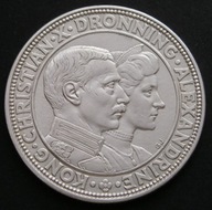 Dania 2 korony 1923 - para królewska - srebrne wesele - srebro