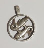 Srebrny stary wisiorek Warmet znak zodiaku ryby