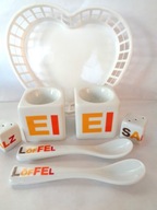 ZESTAW ŚNIADANIOWY DO JAJ PORCELANA dla 2 os. kieliszki łyżeczki solniczki