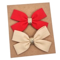 Spinki do włosów dla dziewczynki kokardki beżowa czerwona i złoto