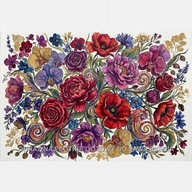 Kwiaty kompozycja akwarela obraz na płótnie 55x80 tusz pastele kolaż salon