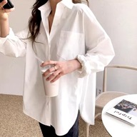 koszula damska długi rękaw bez wzoru biały rozmiar M