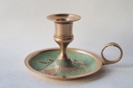 Kaganek mosiężny świecznik malowany papuga