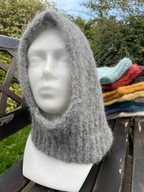 Balaclava komin czapka kaptur rękodzieło alpaka merino handmade szara