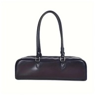 Damska Torebka Old Money – Retro Baguette, Długi Fason, Zamek, Czarna