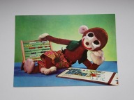 Maskotka, pluszak - małpka z liczydłem - pocztówka z lat 70-tych