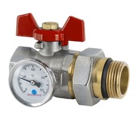 Zawór kurek kulowy 1" ze śrubunkiem i termometrem czerwony DN25