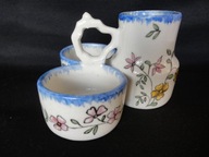 Trojak malowane przyprawniki pieprz i sól + pojemnik