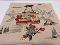 VINTAGE ŻAKARDOWA PODUSZKA Rolande Du Dreuilh Bears POSZEWKA