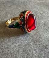 Piękny efektowny Pierścionek z emaliowanymi zdobieniami i akrylowym oczkiem