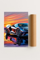 Plakat bez ramy 40x50 cm Auto z zachodem słońca – styl i podróż