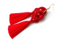 KOLCZYKI SUTASZ czerwone z chwostem 100% hand made