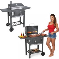 GRILL WĘGLOWY ŻELIWNY RUSZT DUŻY OGRODOWY NA KÓŁKACH PRZENOŚNY Z POKRYWĄ