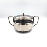 Stara cukiernica metalowa ze szklanym wkładem vintage lata 30 art deco