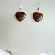 Brązowy meksykański obsydian Mahony, kolczyki serduszka