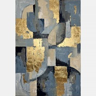 Abstrakcja farba olejna bryły złocenia plamy obraz na płótnie 58x85 szary