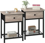 ZESTAW 2 SZAFEK Z SZUFLADĄ METAL DREWNO NOWOCZESNE DO SALONU SYPIALNI