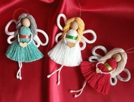Aniołki - ozdoby choinkowe z makramy