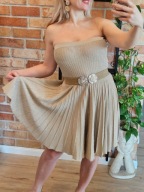 pleated dress sukienka plisowana plisy złota nić L