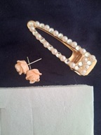 Spinka zestaw kolczyki róże perły KSIĘŻNICZKA VINTAGE ELEGANCKA ZŁOTA