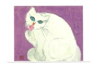 Pocztówka - Biały kot na różowym tle / Walasse Ting