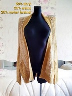 KARDIGAN WEŁNY WEŁNIANY MOHER PRZĘDZA PASKI WZORY wool miodowy naturalny