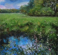 W łąkach" obraz olejny na płótnie 30x30cm , oryginał Garncarek Al,,,