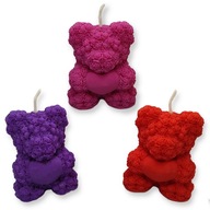 Zestaw ŚWIEC Sojowych PREZENTOWY 3 Misie z Sercami KOLOROWE PREZENT Serce