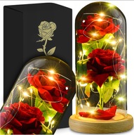 WIECZNA RÓŻA ŚWIECĄCA SZKLE KWIAT OZDOBA PREZENT DLA DZIEWCZYNY WALENTYNKI