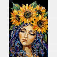 Kobieta abstrakcja kwiaty słoneczniki obraz na płótnie 55x80 olejny głowa