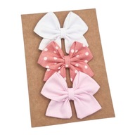 Spinki do włosów dla dziewczynki kokardki 3 szt biała różowa w groszki