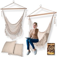 KRZESŁO BRAZYLIJSKIE FOTEL WISZĄCY HAMAK OGRÓD TARAS BALKON BOHO + PODUSZKI