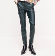 Reserved skóra skórzane spodnie butelkowe zielone rurki imitacja biker boho