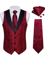 S M Krawat i Elegancka Męska Kamizelka Garniturowa bordowa czerwona klapy