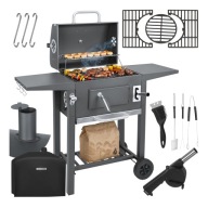 Grill Węglowy Ogrodowy Duży Żeliwny Ruszt 57x42cm Półki Akcesoria