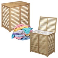 KOSZ NA PRANIE WOLNOSTOJĄCY BAMBUSOWY 100 L NA UBRANIA CIUCHY DUŻY 2 KOMORY