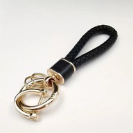 Stylowy czarny brelok/smycz do kluczy - plecionka ze złotym wykończeniem