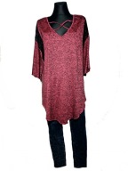 Bluzka tunika bordowa rękaw 3/4 z koronką r. 3XL