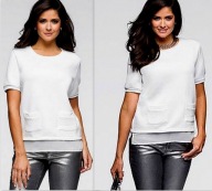 Pikowana Bluzka 36 38 M biała tunika chanelka kieszenie bluza top