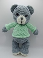 Miś szary w bluzeczce 30cm szydełko, GOTOWY DO WYSYŁKI, walentynki