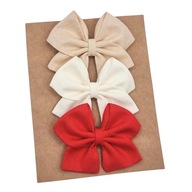 Spinki do włosów dla dziewczynki kokardki 3 szt beżowa ecru i czerwona