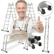 DRABINA ALUMINIOWA PRZEGUBOWA 4X4 PODEST 150KG WIELOFUNKCYJNA SKŁADANA 5,5M