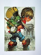 Gawrosz, dziecko idące z ciężkim plecakiem i gitarą Michel Thomas pocztówka