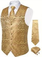 S M Krawat i Elegancka Męska Kamizelka złota