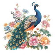 NAKLEJKI NA DESKĘ SEDESOWĄ TOALETĘ SPŁUCZKĘ WC - PAW PTAK I KWIATY