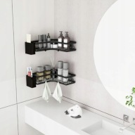 półka łazienkowa narożna – wisząca pod prysznic, czarna, bez wiercenia 2x