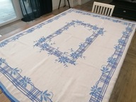 ANTYK LNIANY RĘCZNIE HAFTOWANY KRZYŻYKIEM OBRUS KWIATY CUDNY 155x205 nr.13