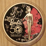 BARBIE - 50 LAT - 1 $ DOLAR 2009 TUVALU 1 OZ 999 1 UNCJA, CERTYFIKAT + ETUI