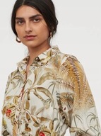 H & M kwiaty liście koszula rękawy palmy wzór print kwiaciasta beżowa luźna