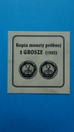 Certyfikat kopii próby 2 grosze 1923,P103,Wieniec,stan I
